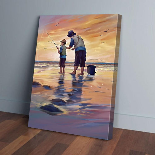 Dad And Son Fishing Canvas Wall Art Home Decoration