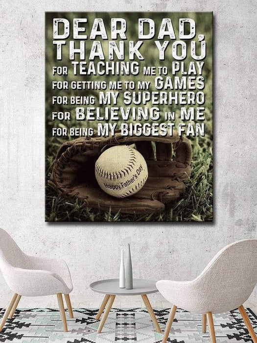 Baseball Dear Dad Thank You Wall Art Canvas - Father's Day Gifts
