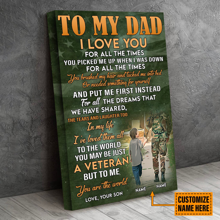 Personalized Veteran To My Dad Love You Son Meaningful Canvas Wall Art For Soldier Veterans Memorial's Day Gift Ideas