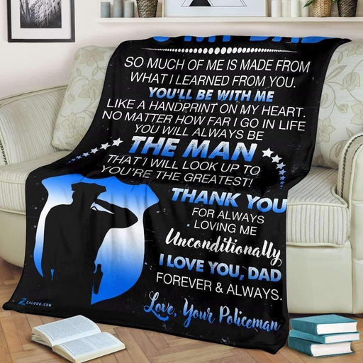 Gift For Dad From Police Son Thank You For Loving Me UnconditionallyFleece Blanket Home Decoration