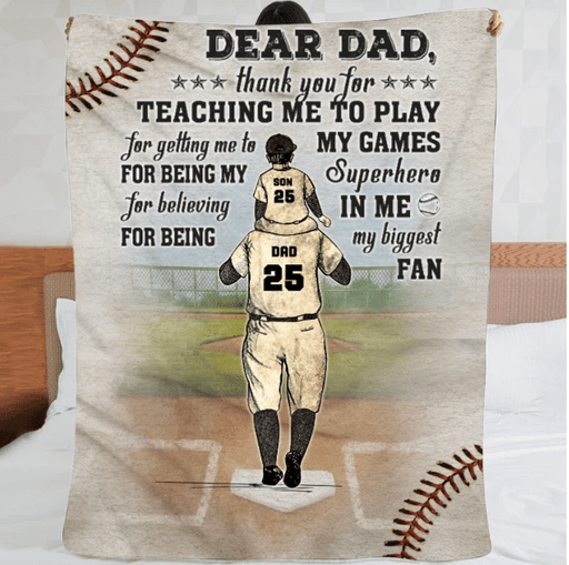 Personalized Baseball Dad Thank You For Teaching Me Fleece Blanket Gift For Dad Birthday Gift Home Decor Bedding Couch Sofa Soft and Comfy Cozy