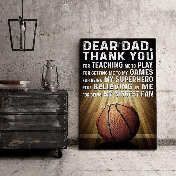 Basketball Background Dear Dad Thank For Teaching Me To Play Canvas Wall Art Gift For Dad Gift For Father Father's Day Gift Ideas