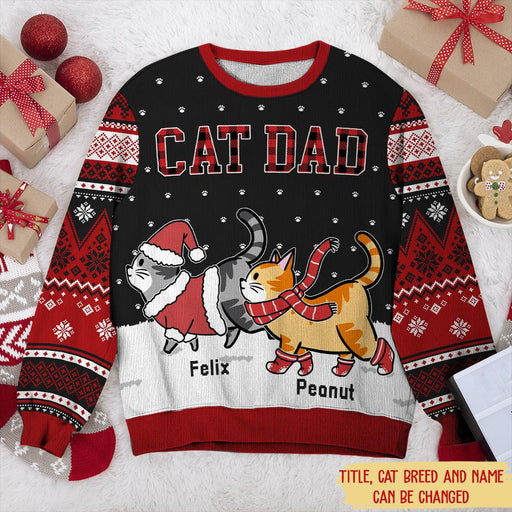 Couple Cats Dad Walking In Snow Personalized Ugly Sweaters Sweatshirt Christmas Gift Ideas