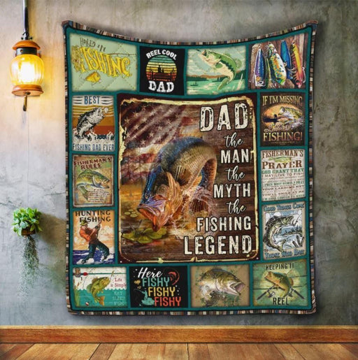 Dad The Man Myth Fishing Legend Quilt Blanket Home Decoration