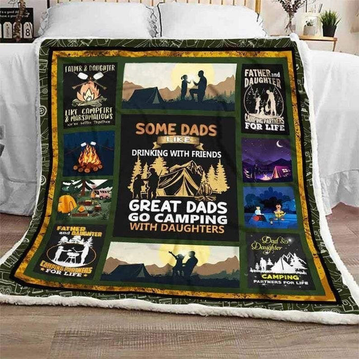 Special Fathers' Day Gift For Daddy Loves Camping From Daughter Fleece Blanket