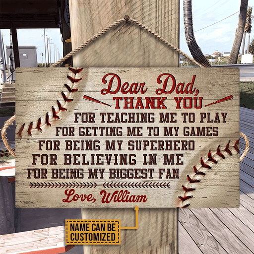 Personalized Baseball Thank You Dad Customized Wood Rectangle Sign