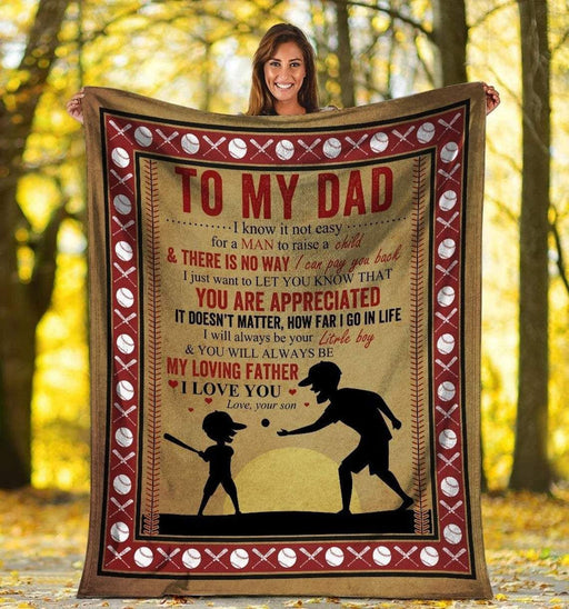 To My Dad My Loving Father I Love You Fleece Blanket Gift For Baseball Lovers Gift For Dad Home Decor Bedding Couch Sofa Soft And Comfy Cozy