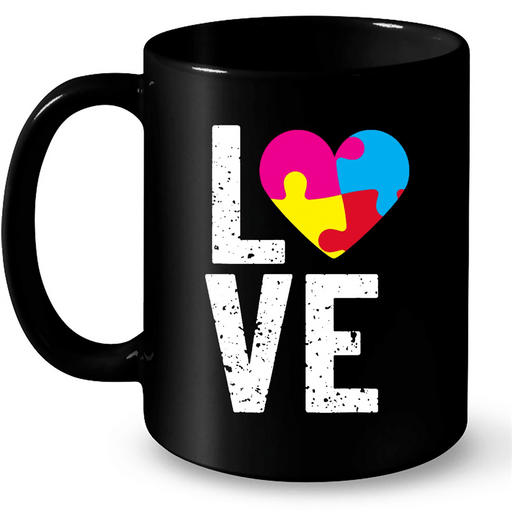 Love Autism Awareness, Autism Mom Dad - Full-Wrap Coffee Black Mug