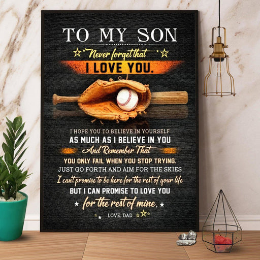 Baseball Dad To My Son I Love You I Believe In You Poster Matte Canvas Wall Art Decor