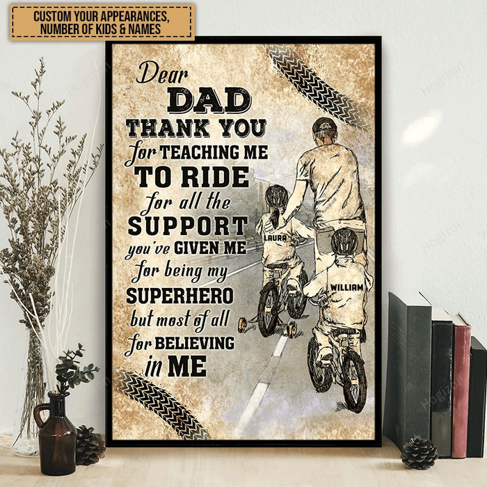 Bicycle Riding Dad Thank You For Teaching Me To Ride Canvas Personalized Wall Art Home Decoration