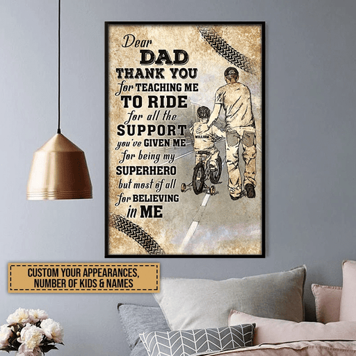 Bicycle Riding Dad Thank You For Teaching Me To Ride Canvas Personalized Wall Art Home Decoration