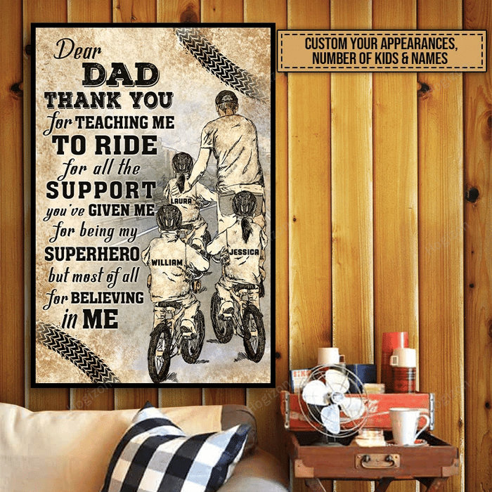 Bicycle Riding Dad Thank You For Teaching Me To Ride Canvas Personalized Wall Art Home Decoration