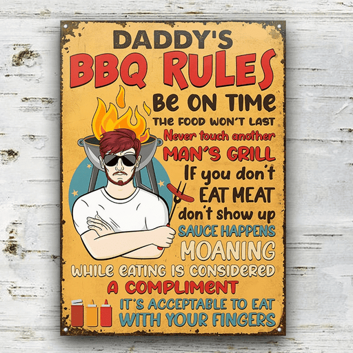 Grilling Dad Grandpa Barbeque Rules Personalized Rectangle Classic Metal Sign