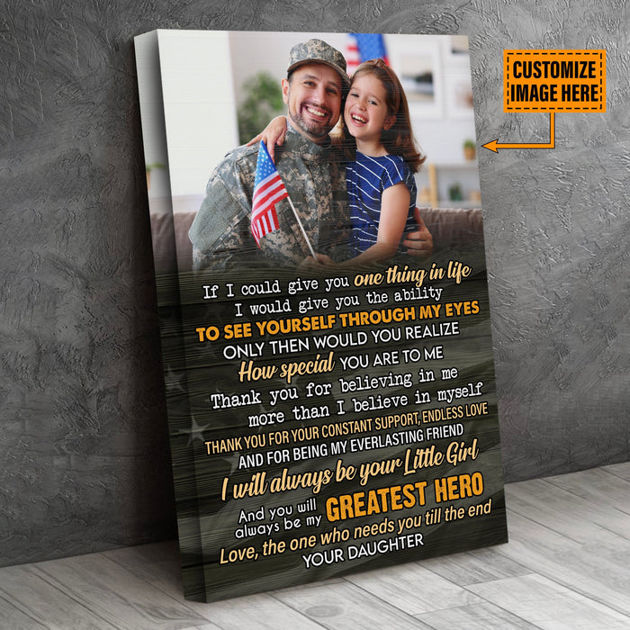 Personalized Veteran Dad Greatest Hero Love You Daughter Meaningful Canvas Wall Art For Soldier Veterans Memorial's Day Gift Ideas