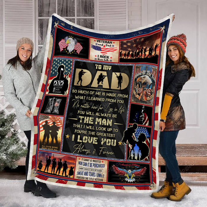 To My Dad, Thank You For Your Sacrifices, Veteran Fleece Blanket For Soldier Veterans Memorial's Day Gift Ideas