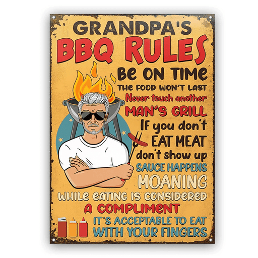 Grilling Dad Grandpa Barbeque Rules Personalized Rectangle Classic Metal Sign
