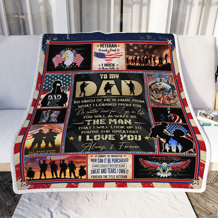 To My Dad, Thank You For Your Sacrifices, Veteran Fleece Blanket For Soldier Veterans Memorial's Day Gift Ideas
