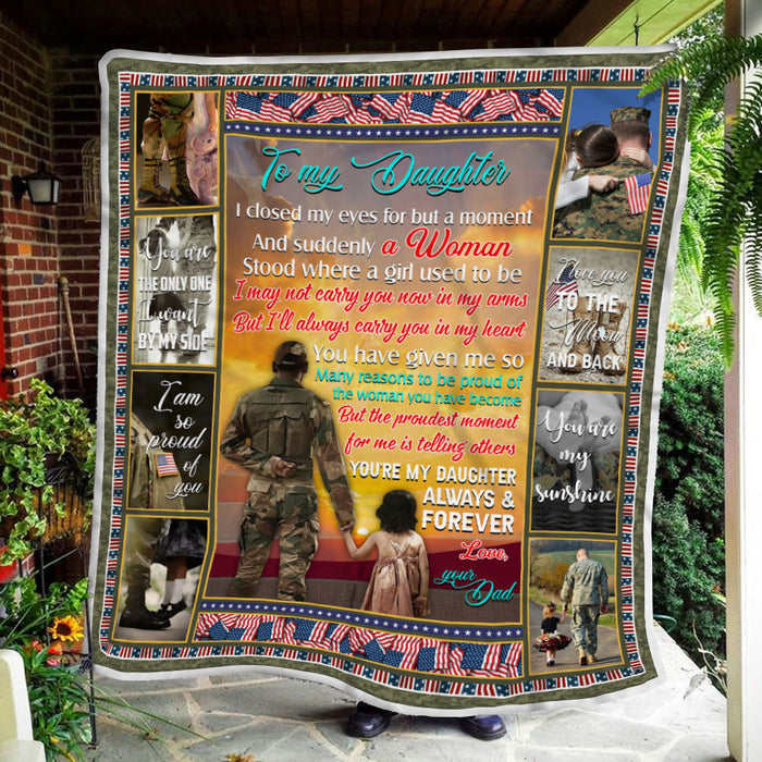 To My Daughter I Closed My Eyes For But A Moment. Veteran Dad Fleece Blanket For Soldier Veterans Memorial's Day Gift Ideas