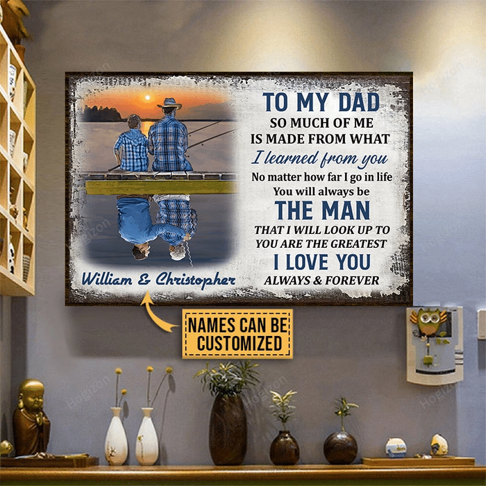 Fishing Dad And Son To My Dad Personalized Canvas Wall Art Home Decoration