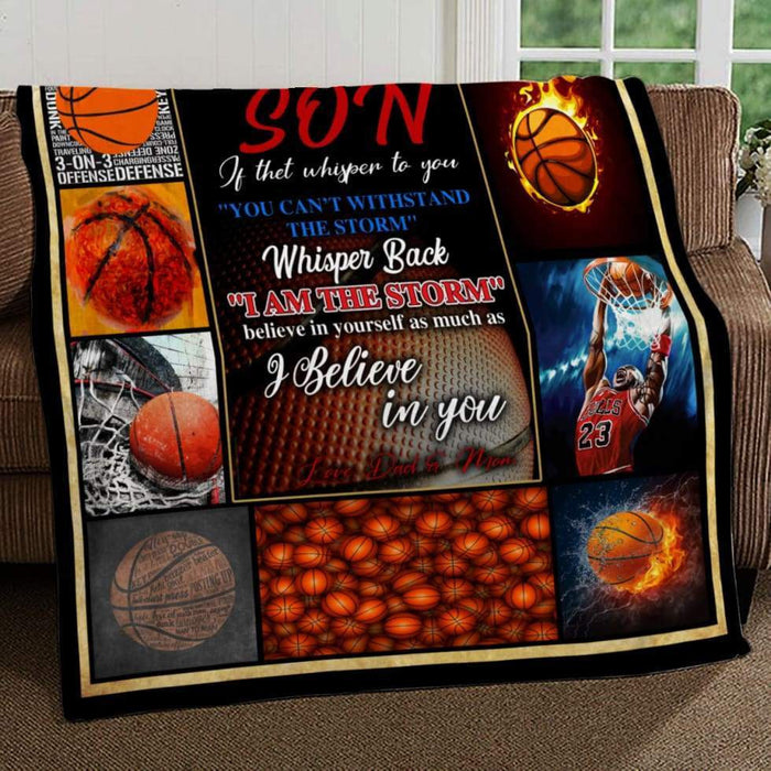 Basketball Lover Throw Fleece Blanket Saying Quote To My Son I Believe In You From Dad & Mom