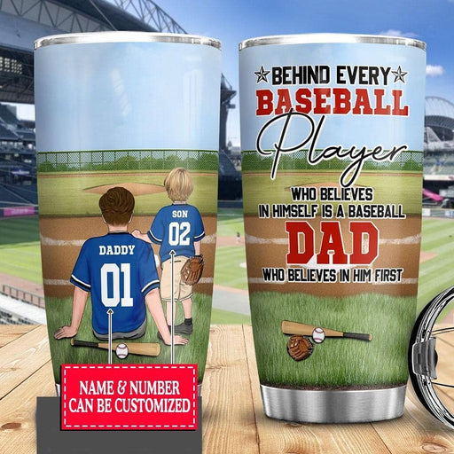 PERSONALIZED BASEBALL DAD AND HIS SON 2 TUMBLER GIFT FOR HOLIDAY MADE BY STAINLESS STEEL CUSTOM SIZE 20 30 Oz