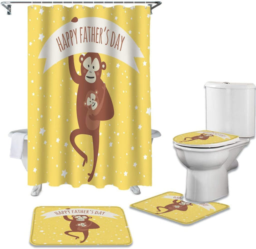 Monkey Print Bathroom Mat Set And Shower Curtain Gift For Dad Gift For Father Father's Day Gift Ideas