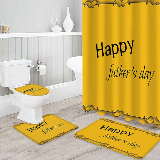Happy Father'S Day Yellow Background Bathroom Mat Set And Shower Curtain Gift For Dad Gift For Father Father's Day Gift Ideas