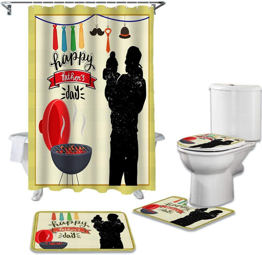 Grilling Dad And Daughter Bathroom Mat Set And Shower Curtain Gift For Dad Gift For Father Father's Day Gift Ideas