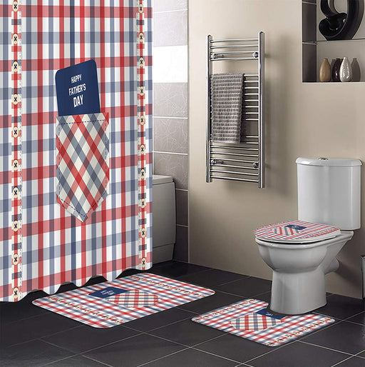 Checked Background Bathroom Mat Set And Shower Curtain Gift For Dad Gift For Father Father's Day Gift Ideas