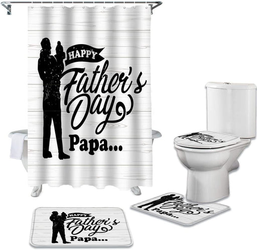 Happy Papa Bathroom Mat Set And Shower Curtain Gift For Dad Gift For Father Father's Day Gift Ideas