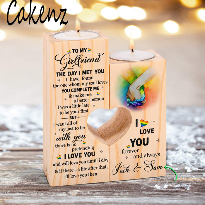 Custom Name LGBT To My Girlfriend The Day I Met You Rainbow Candle Holder Pride Month LGBT Gift Ideas
