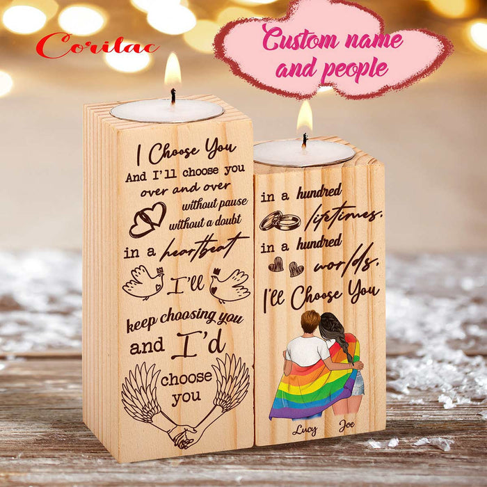 Personalized Couples I Choose You Lesbian Candle Holder Pride Month LGBT Gift Ideas