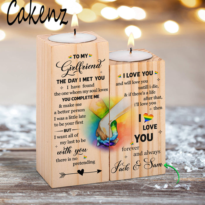 Custom Name Lesbian To My Girlfriend The Day I Met You Rainbow Candle Holder Pride Month LGBT Gift Ideas