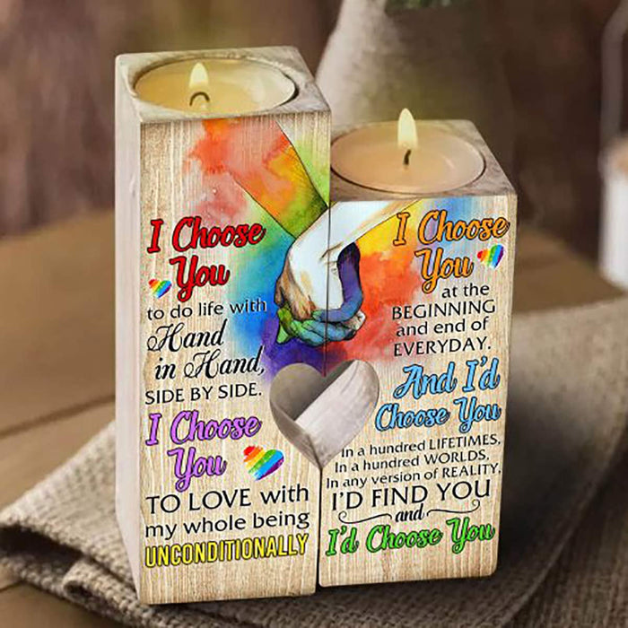 Gifts For Valentine To My Love I Choose You LGBT Heart Candle Holder Pride Month LGBT Gift Ideas