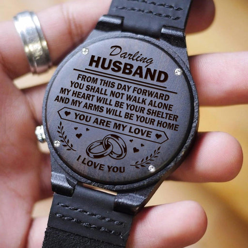 Gift For Husband My Arms Will Be Your Home Engraved Wooden Watch