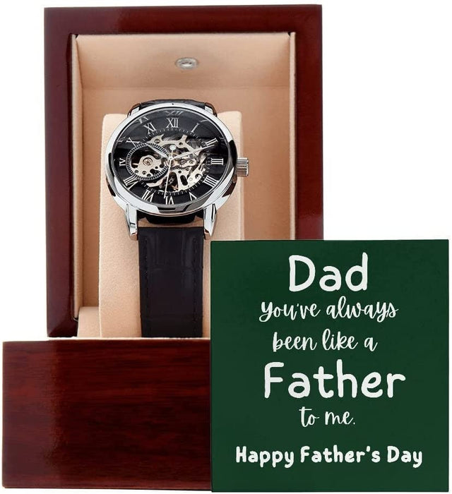 Like a Father Openwork Watch - Father's Day Gift - Luxury Gift For Dad - Funny Gift for Dad - Leather Band Watch, The Men's Openwork Watch with Mahogany Box, Men's Watch, Gift Ideas For Men