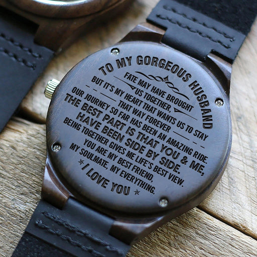 Wonderful Gift For Husband My Best Part Unique Design Engraved Wooden Watch