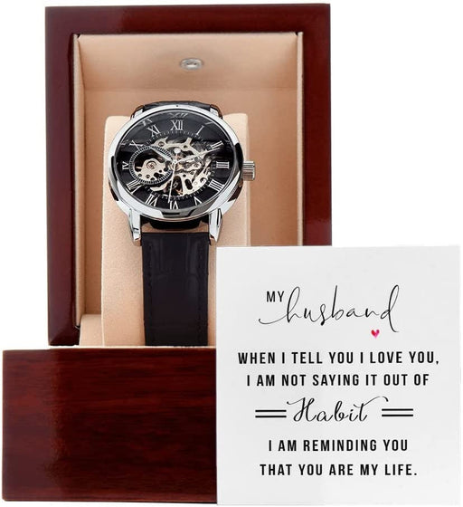 Men's Openwork Leather Band Watch with Message Card in Mahogany Style Box, To My Dad Watch, Father's Day Gift To Dad, Birthday Gifts, The Men's Openwork Watch with Mahogany Box, Men's Watch