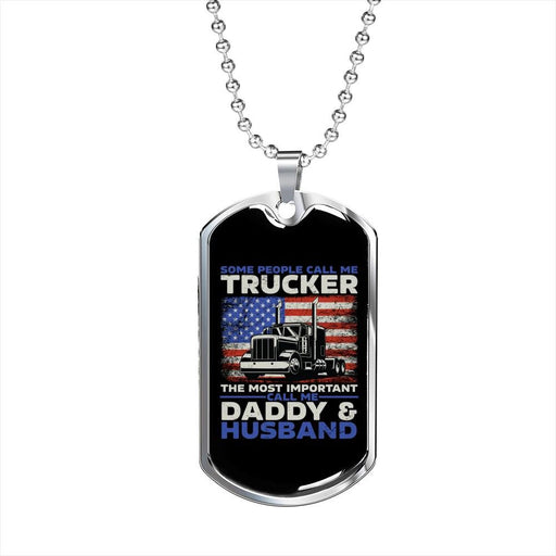 Best Gift For Dad Dog Tag Pendant Necklace Trucker Daddy And Husband