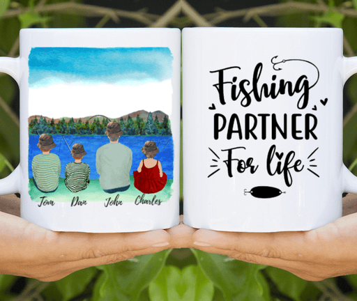 [Personalized Name] Fishing Family Dad and 3 Kids - Gift For Father's Day - Coffee Mug