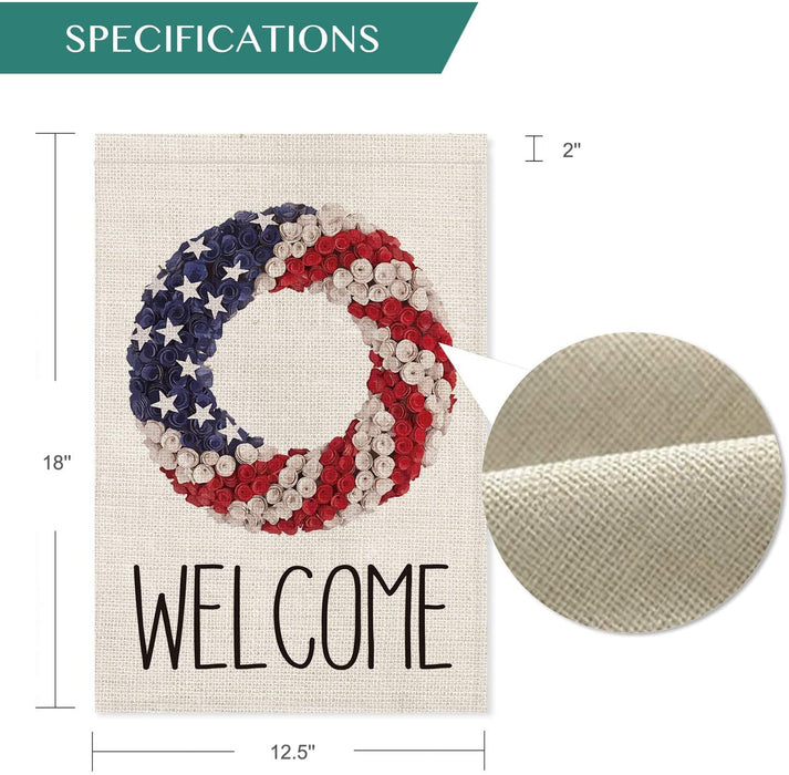 AVOIN Welcome Patriotic Strip and Star Wreath Garden Flag Double Sided, 4th of July Memorial Day Independence Day Yard Outdoor Decoration 12.5 x 18 Inch