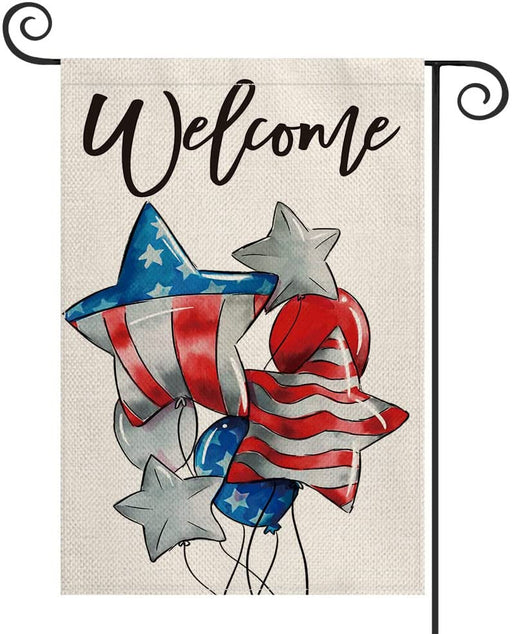 AVOIN colorlife 4th of July Welcome Garden Flag 12 x 18 Inch Vertical Double Sided, Balloon Patriotic Independence Day Memorial Day Yard Outdoor Decor