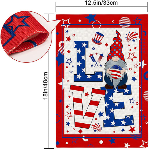 Whaline 4th of July Garden Flag Patriotic Cartoon Gnome Yard Red Blue Flag Stars and Stripes Love Holiday Flag Double-Sided Burlap Outdoor Flag for Independence Day Memorial Day Lawn Patio Decoration