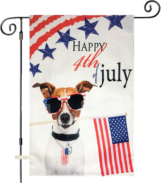 MYLYWOO Funny Flags Dog Garden Flags 12x18 Double Sided, Happy 4th of July Outdoor Flag, American Flag with Loyal Cute Spectacled Dog, Independence Day Decorations, USA Flags