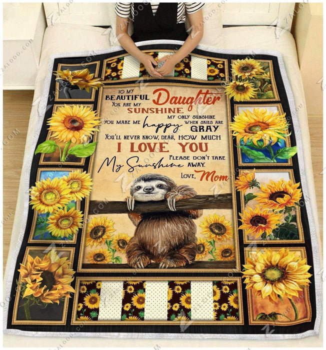 Sloth You Are My Sunshine Love Mom Fleece Blanket Gift For Mom Mother's Day Gift Ideas Gift For Sloth Lovers
