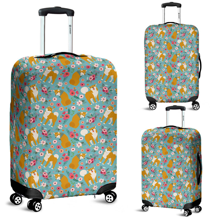 Shiba Inu Flower Suitcase Luggage Cover Hello Summer Gift Ideas
