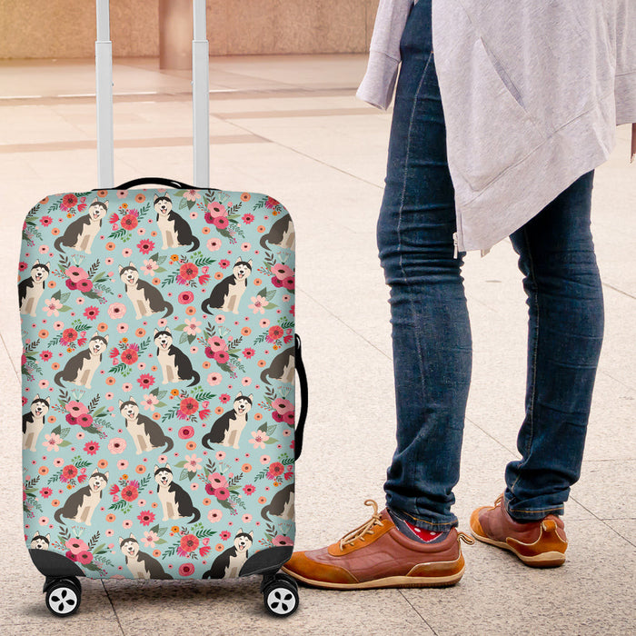 Siberian Husky Flower Suitcase Luggage Cover Hello Summer Gift Ideas