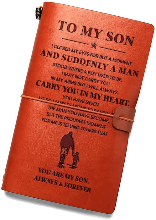 To Son Carry You In My Heart Leather Journal Gift For Dad Gift For Father Father's Day Gift Ideas