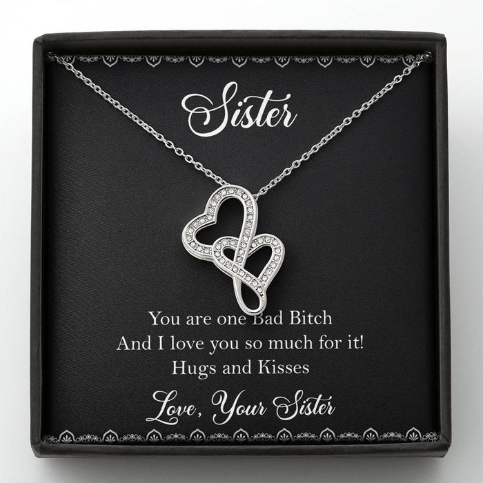 To My Badass Sister Hugs And Kisses Double Hearts Necklace Gift For Sister Family Gift Ideas