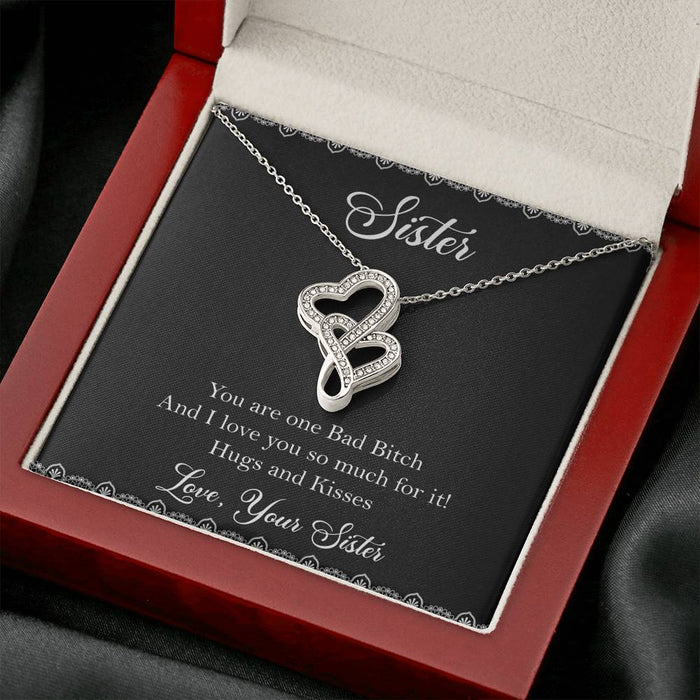 To My Badass Sister Hugs And Kisses Double Hearts Necklace Gift For Sister Family Gift Ideas